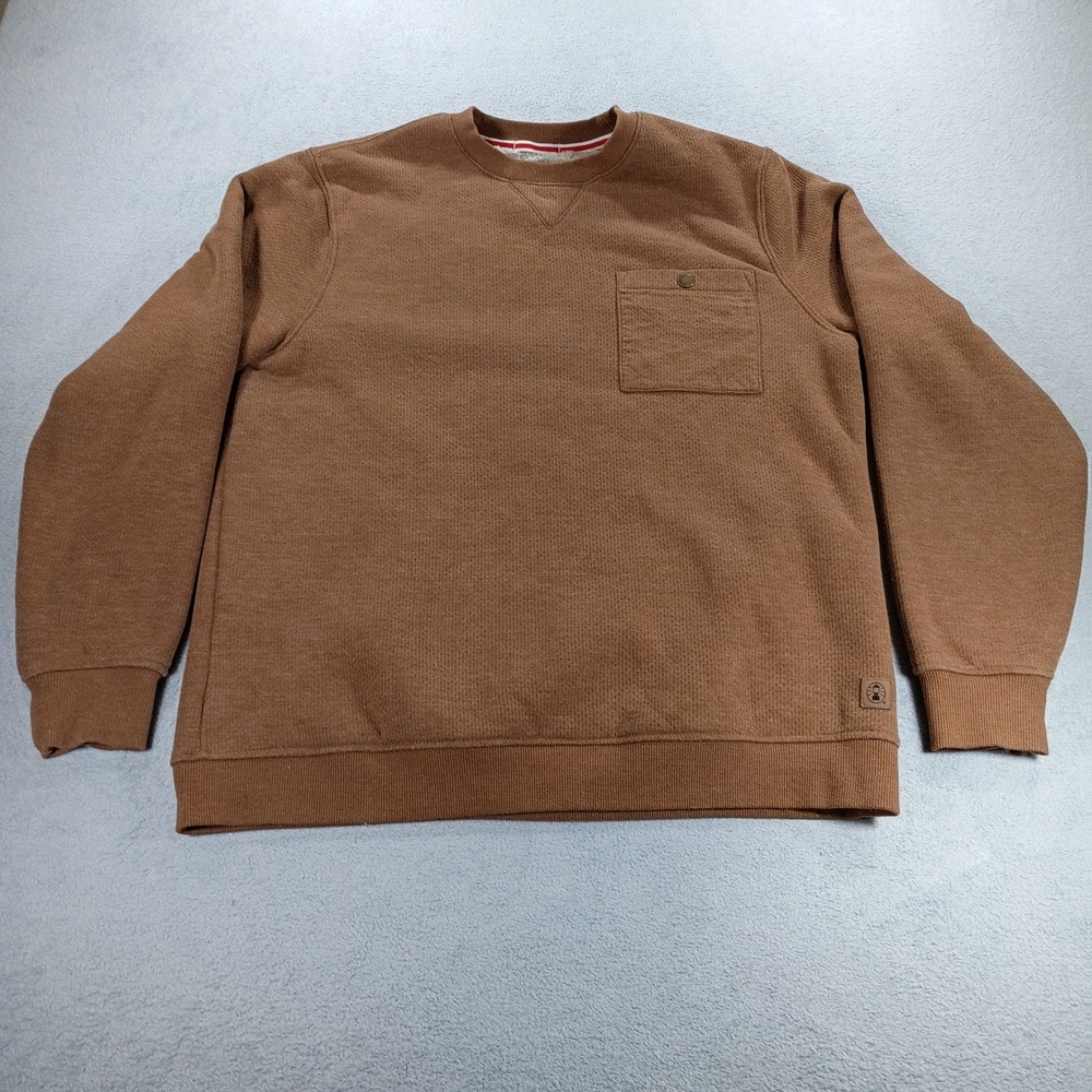 Coleman Mens Waffle Knit Fleece Lined Thermal Sweater Brown XL Chest Pocket
